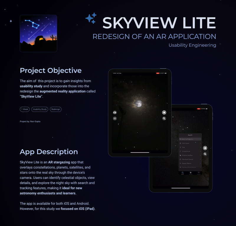 Project objective and app description for the project SkyView Lite AR redesign project