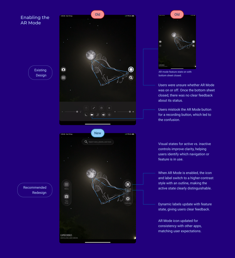 Redesign recommendation for Enabling the AR mode.