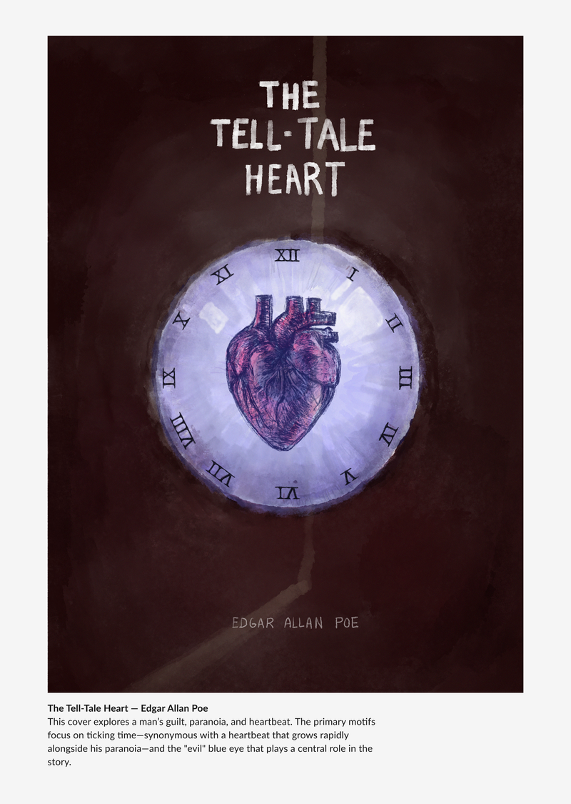 Illustrated concept cover for the story 'The Tell-tale Heart' by Edgar Allan Poe
