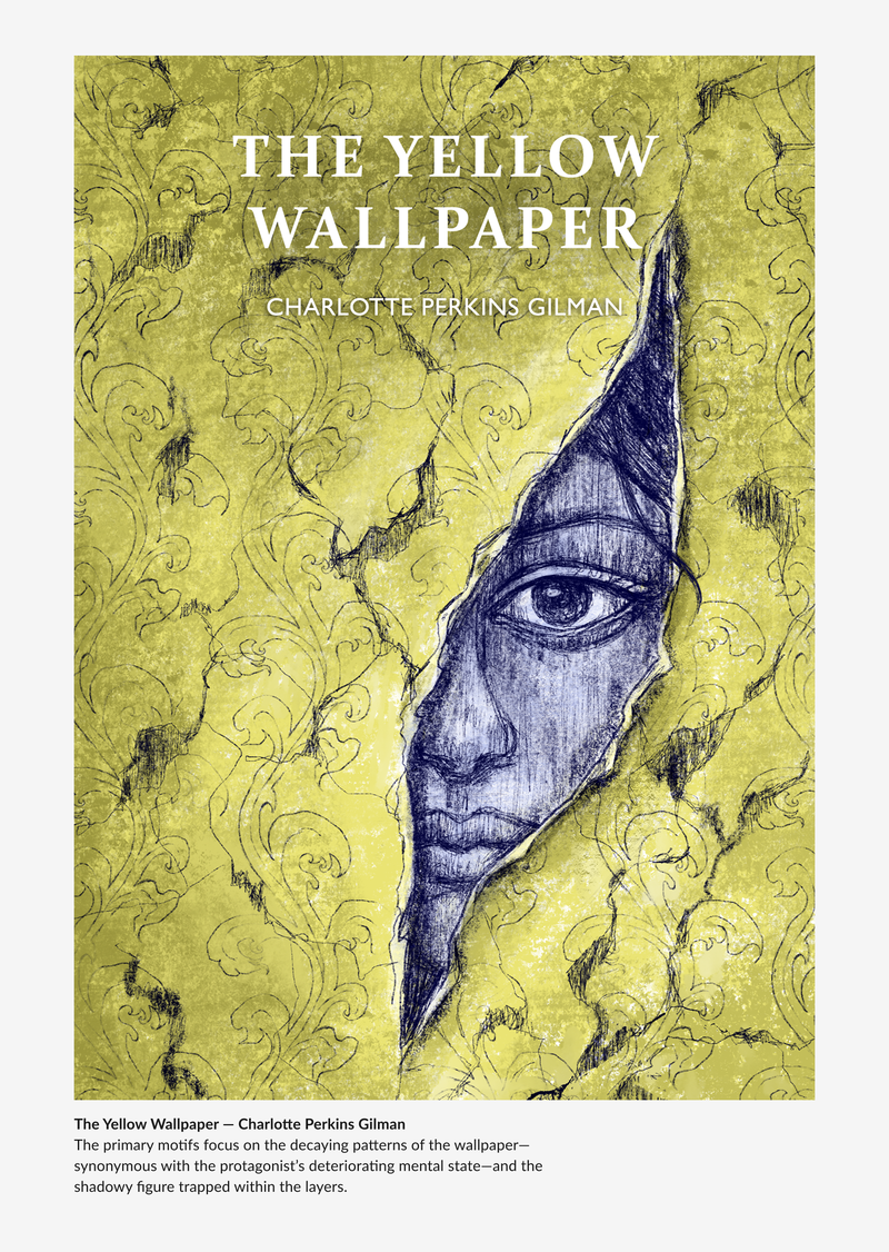 Illustrated concept cover for the story 'The Yellow Wallpaper' by Charlotte Perkins Gilman