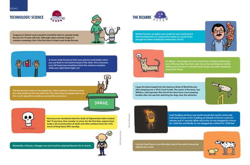 A spread designed and illustrated for News articles.