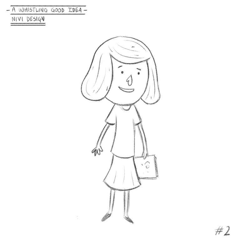 One the design exploration for the character design of Nivi from the book 'A Whistiling Good Idea'.