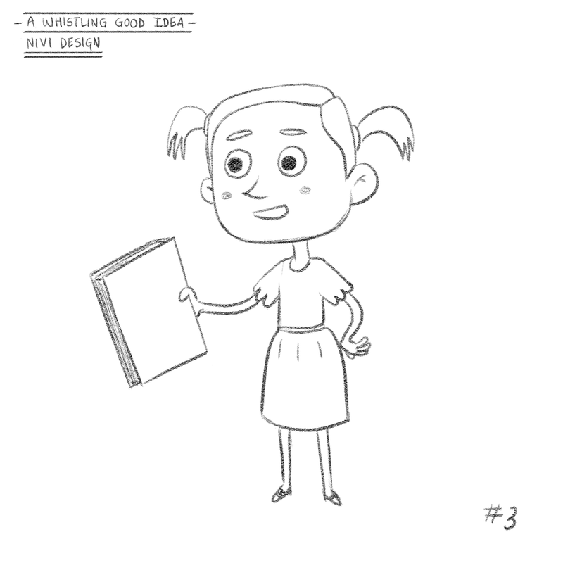 One the design exploration for the character design of Nivi from the book 'A Whistiling Good Idea'.