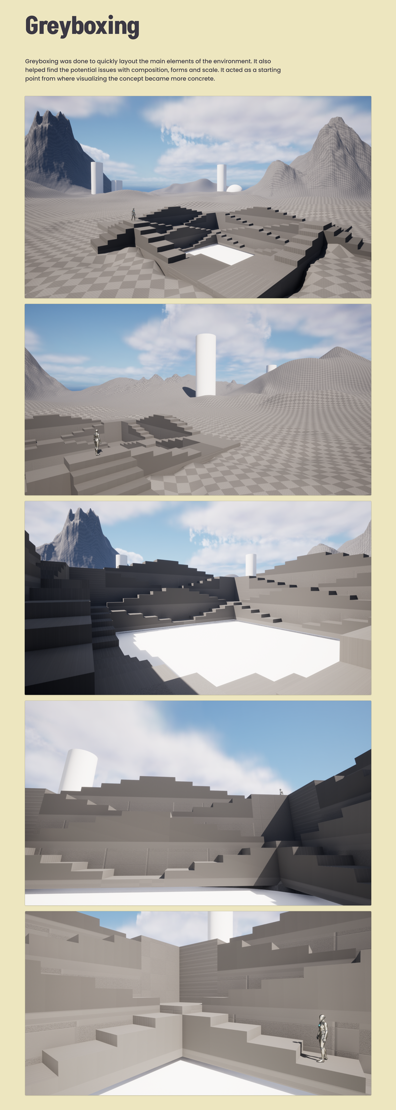 Greyboxing for the project The Last Stepwell - An environment designed in Unreal Engine.