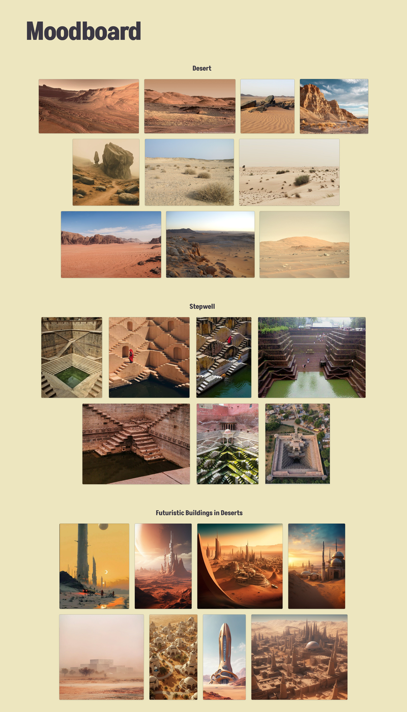 Moodboard for the project The Last Stepwell - An environment designed in Unreal Engine.