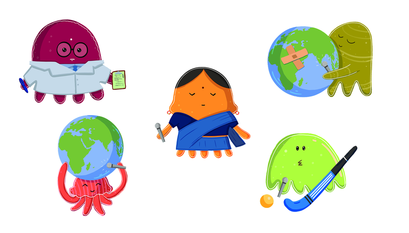 Mascots designed for the magazine 'Jellyfish Monthly'